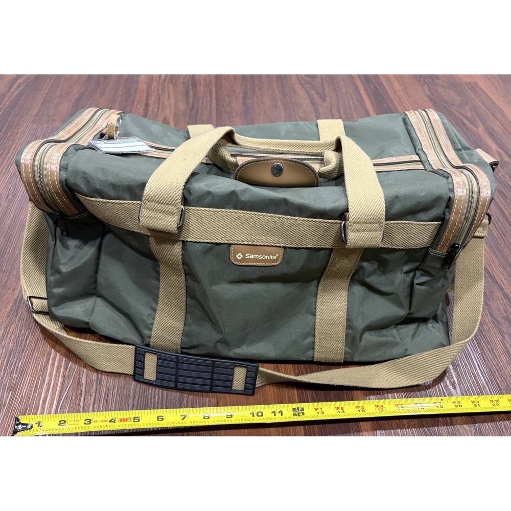 Samsonite‎ Green Tan Canvas Duffle Bag Heavy Duty Gym Travel Luggage